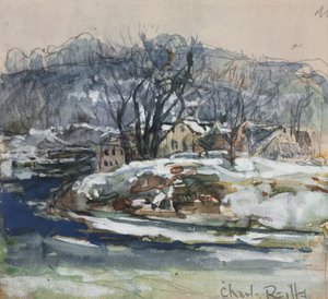 冬の風景（紙にトイレとガッシュ） 作： Charles P. Reiffel